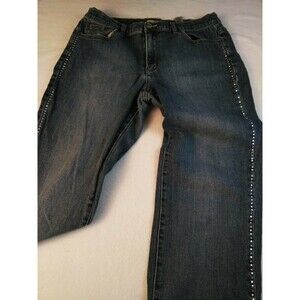 TINT Womens Capri Jean Size 12 Shorts Stretch Factory Destressed Bling Accent